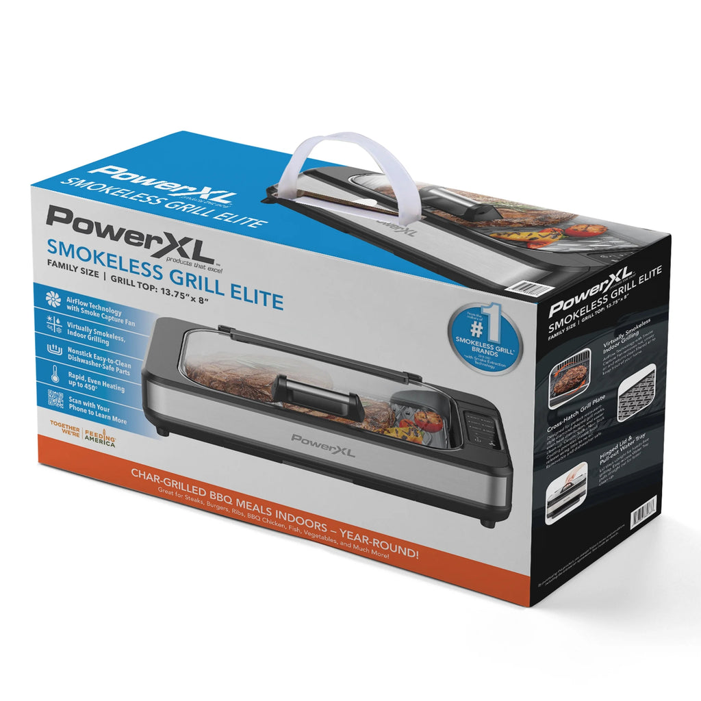 Open Box Power XL Smokeless Grill Elite Plus Indoor Electric Grill with Tempered Glass Lid, Non-Stick, Black