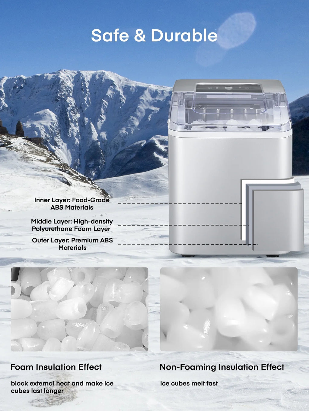 Ice Maker Countertop 2 Ice Sizes, 30 lbs Bullet Ice in 24H, Self-Clean, 9 Cubes in 5 Mins, FOHERE