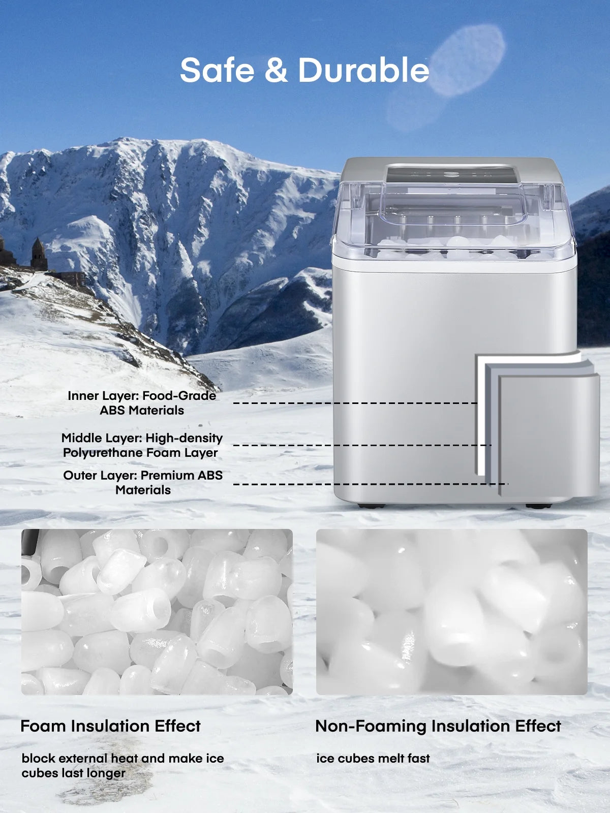 Ice Maker Countertop 2 Ice Sizes, 30 lbs Bullet Ice in 24H, Self-Clean, 9 Cubes in 5 Mins, FOHERE