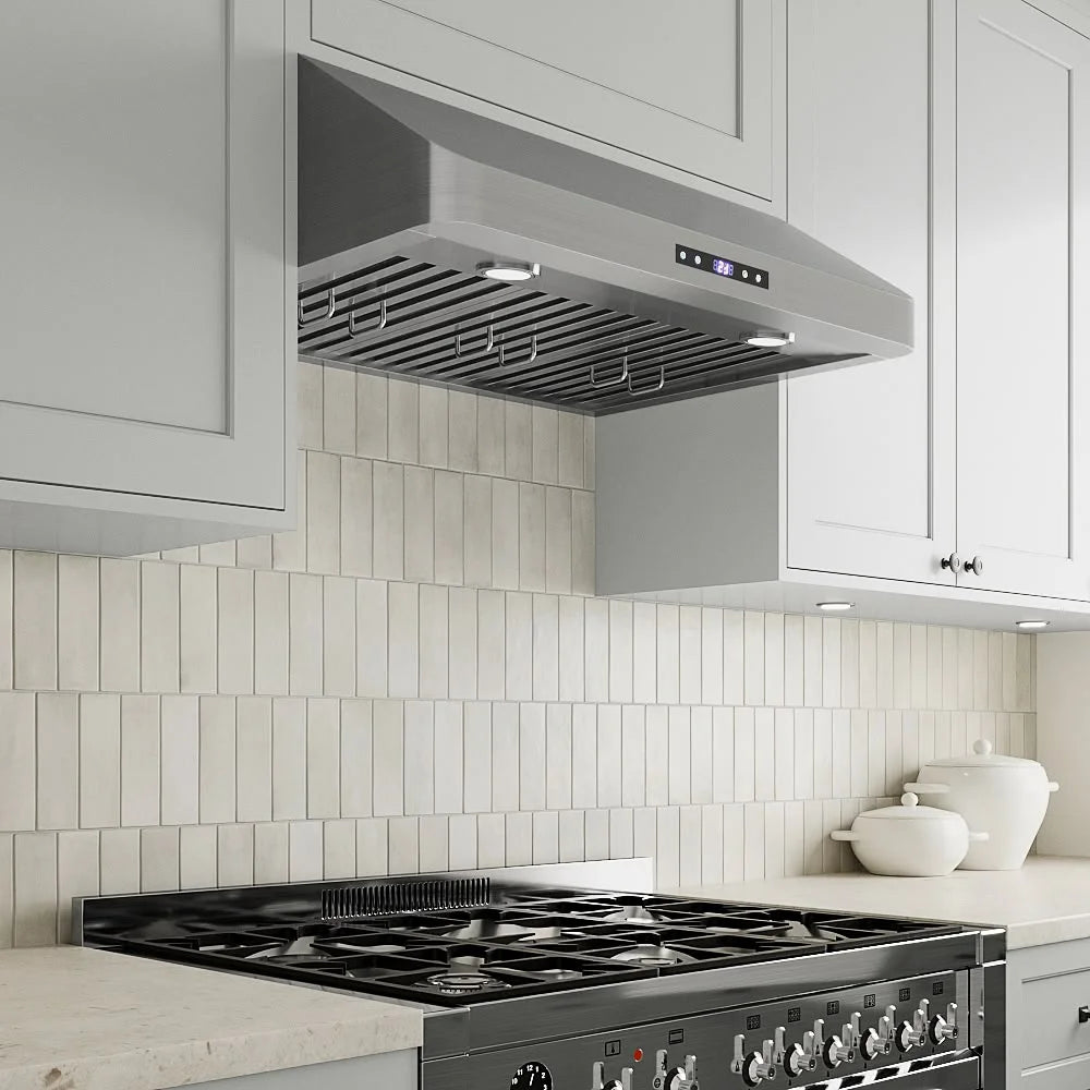 Streamline 30 in. Montecreto Ductless Undermount 406 CFM Range Hood in Brushed Stainless Steel with Baffle Filters, Touchpad Control, LED Lights