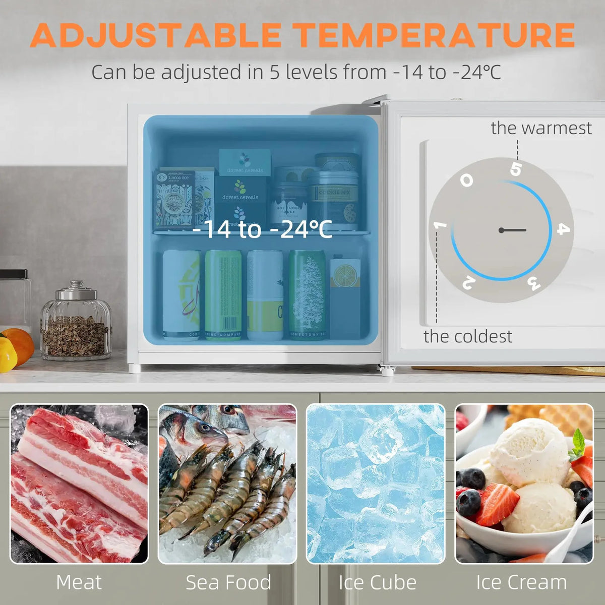 Resenkos 1.1 Cu.Ft Countertop Mini Freezer, Compact Upright Freezer with Removable Shelves, Red
