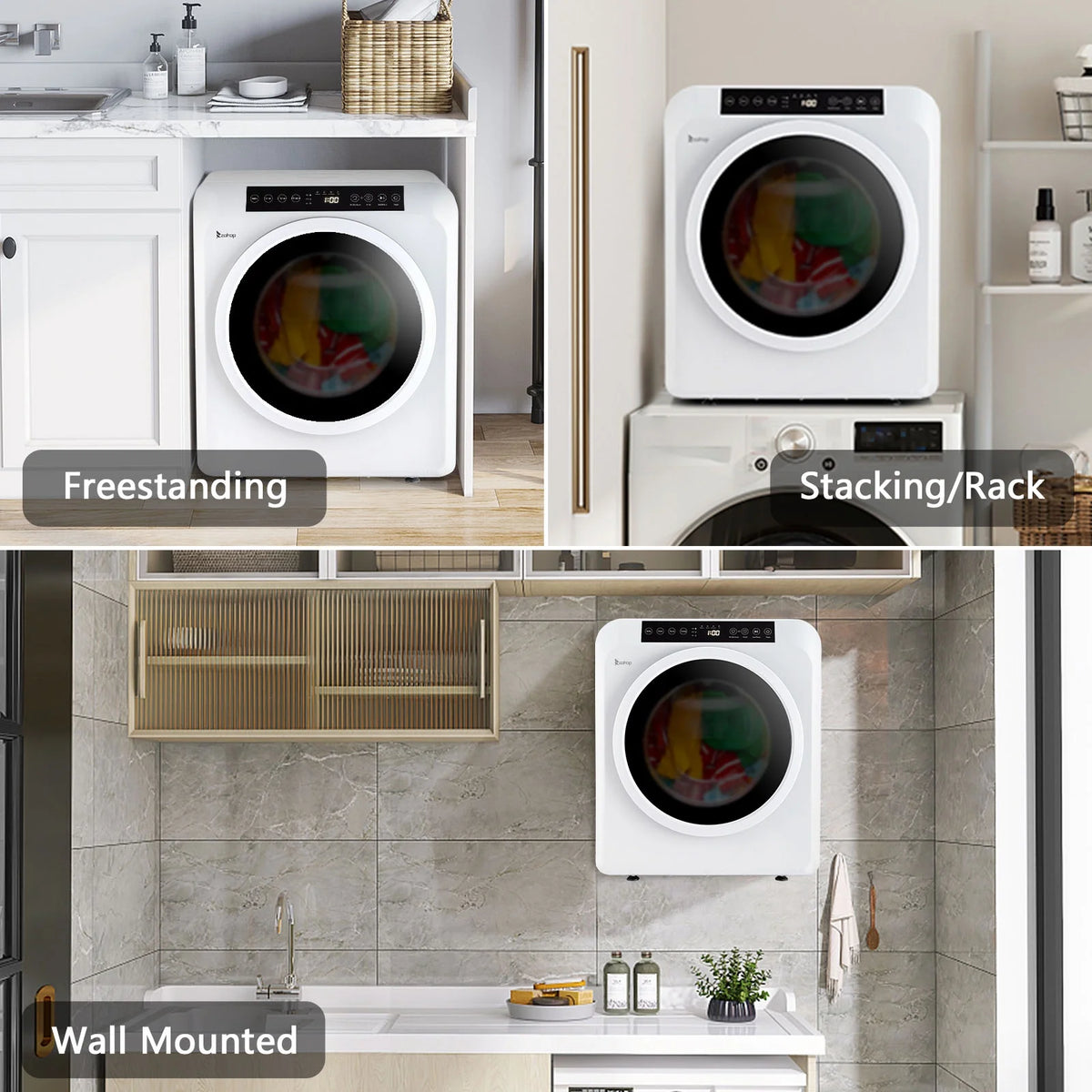 BAYUELSWU 3.5 Cu.Ft Portable Clothes Dryer, 1300W Clothes Dryer with Stainless Steel Tub, Front Load Tumble Laundry Dryer with LCD Touch Panel, 110V Portable Dryer for Laundry, Apartments, Dorms