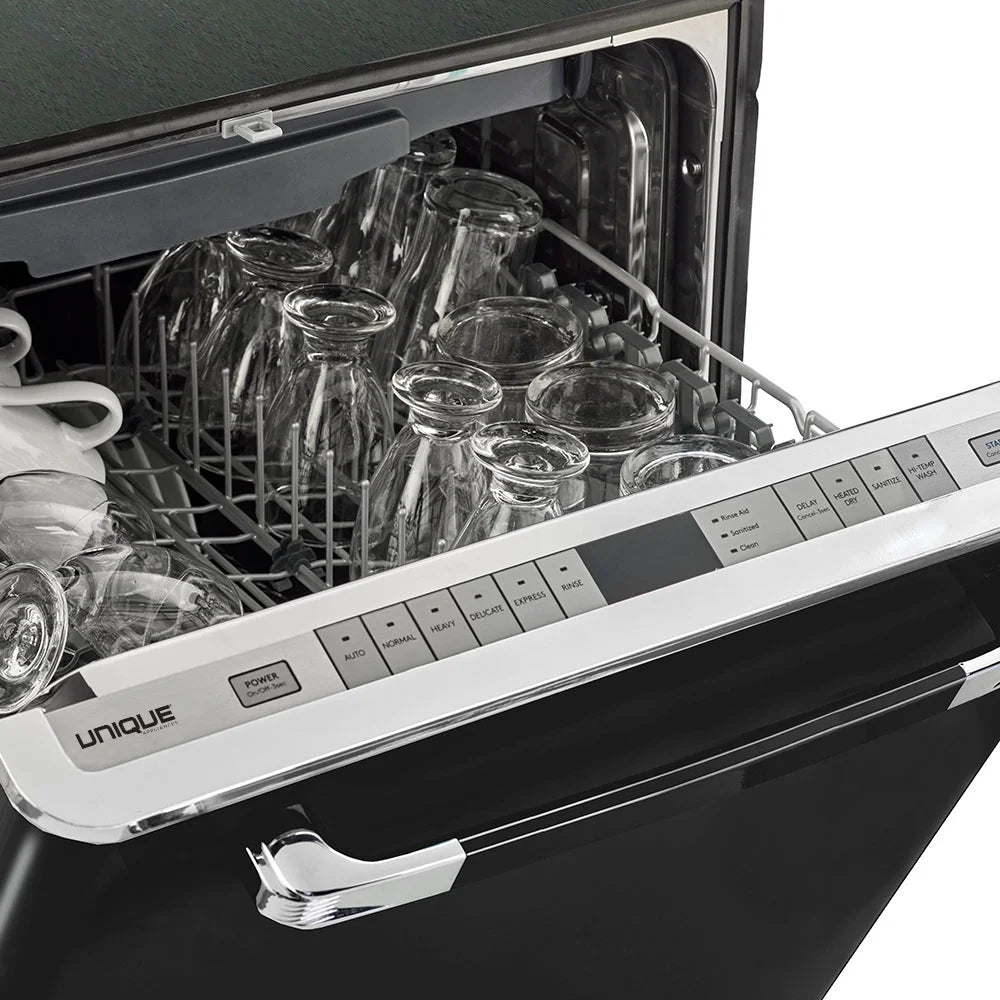 Unique Appliances Classic Retro 24" Built-in Dishwasher with Stainless Steel Tub and LED Lighting