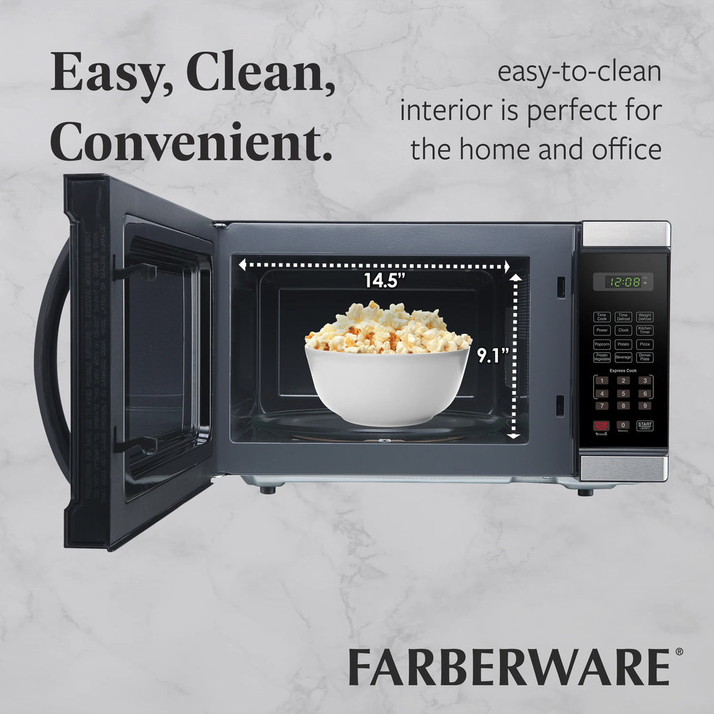 Farberware FMGZ09BKA 0.9 Cu. Ft. Microwave Oven, 900W, Digital Control, LED Display, 6 Cooking Presets, Black