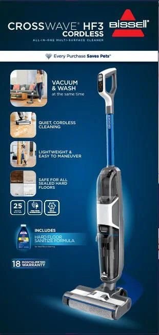 Bissell Crosswave HF3 Cordless Wet/Dry Vacuum Cleaner and Mop, Multi-Surface and Hardwood Floor Cleaner, 3654
