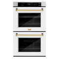 ZLINE 30 in. Autograph Edition Professional Convection Double Wall Oven with Air Fry and Self Clean in DuraSnow Stainless Steel with White Matte Doors and Polished Gold Handles (WADSZ-WM-30-G)
