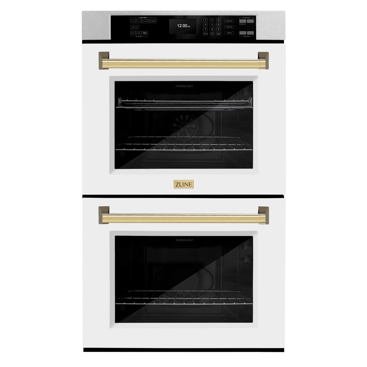 ZLINE 30 in. Autograph Edition Professional Convection Double Wall Oven with Air Fry and Self Clean in DuraSnow Stainless Steel with White Matte Doors and Polished Gold Handles (WADSZ-WM-30-G)
