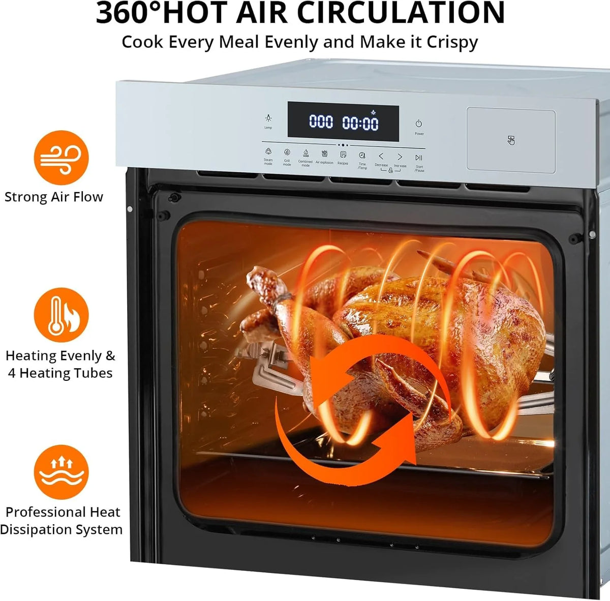2025 New 24" Single Wall Ovens with 70L Capacity and 3000W 240V,Electric Wall Oven with 8 Cooking Functions & 108 Automatic Recipes,Touch Control,Safety Lock,Timer,2.5 CF Convection Built-in Oven