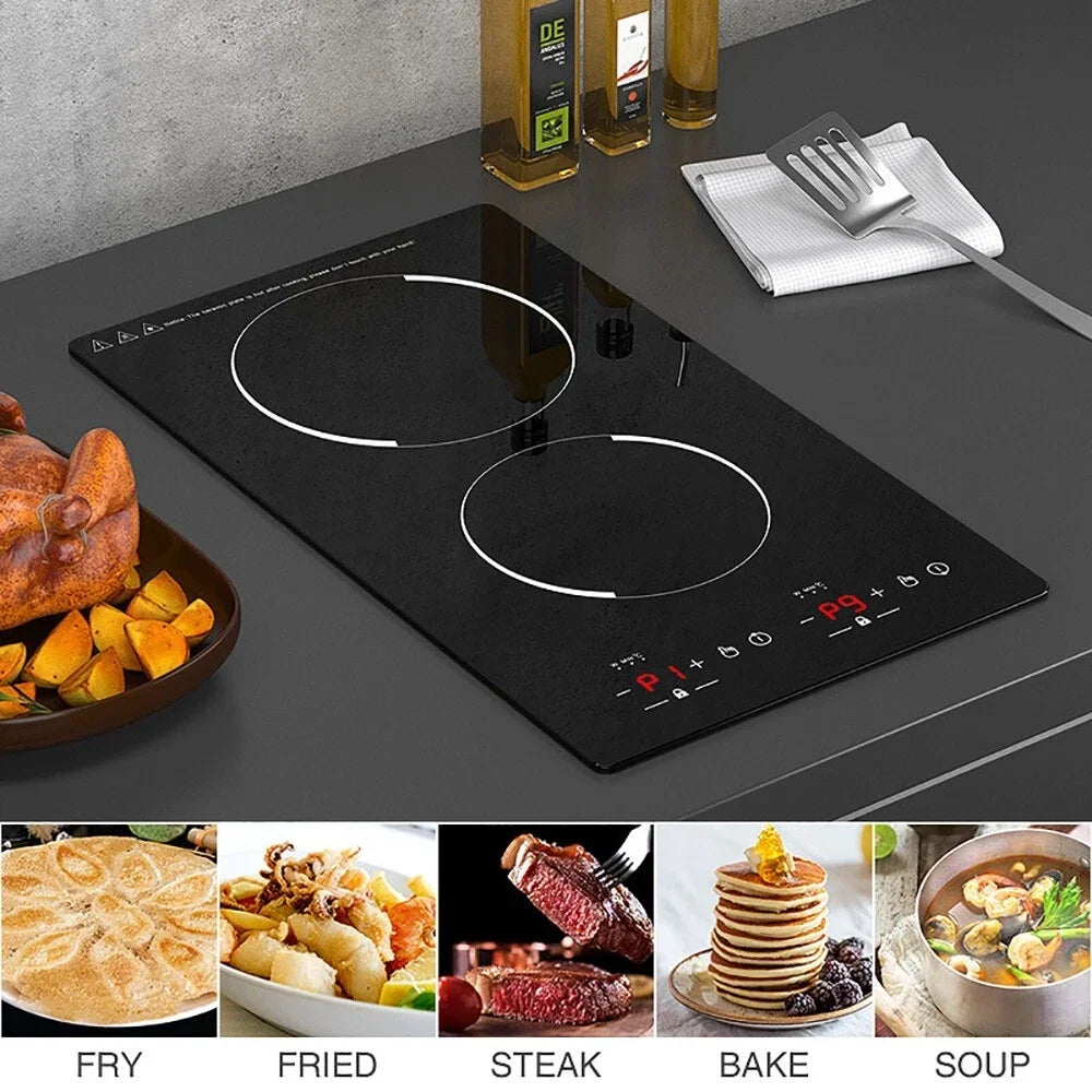 iMeshbean 12inch Electric Ceramic Cooktop 220V 3000W Electric Induction Cooktop 2 Burners Stove Top Built-In/Integrated Touch Control