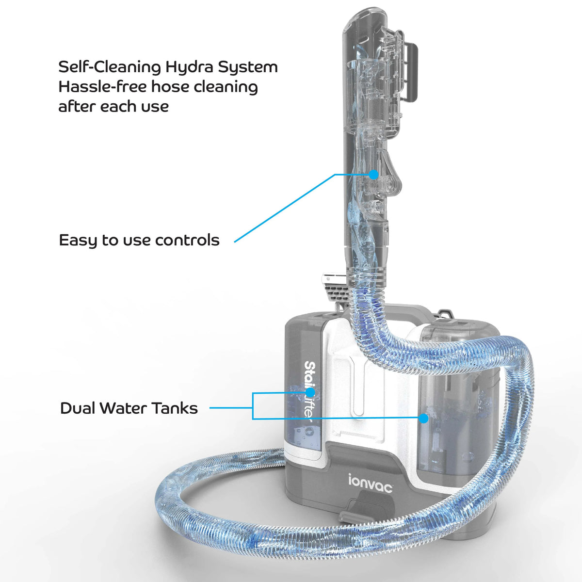 Ionvac Stain Lifter 12kPa Suction Portable Carpet and Upholstery Cleaner Vacuum, Gray