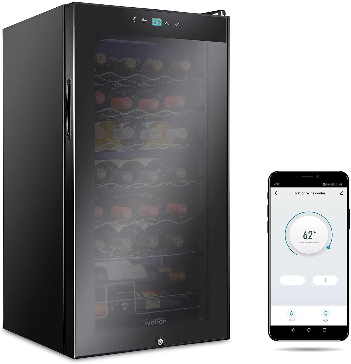 Ivation 18-Bottle Glass Door Compressor Refrigerator, Black