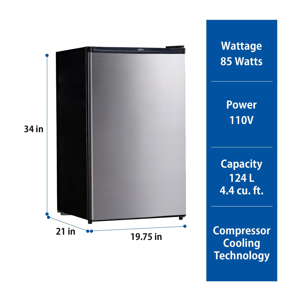 Koolatron Stainless Steel Compact Fridge with Freezer, 4.4 cu ft (124L)