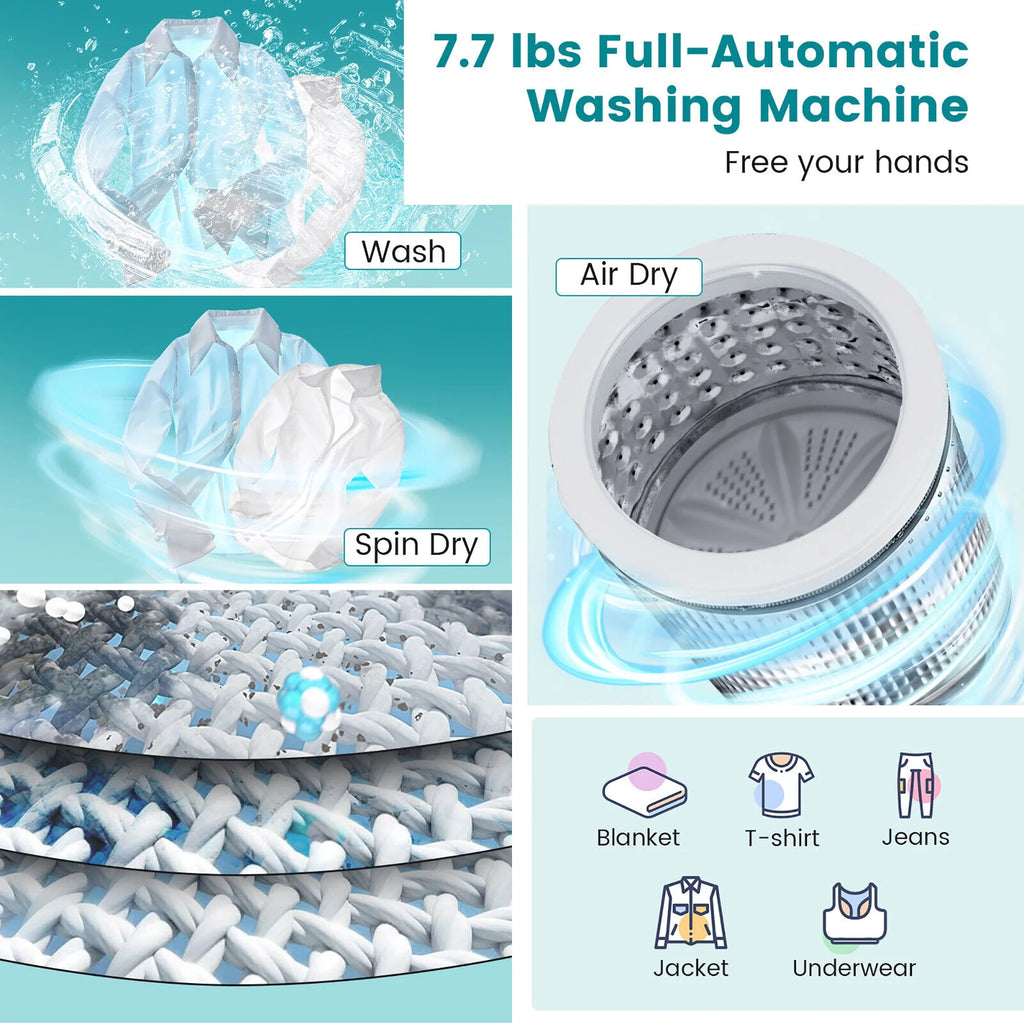 Gymax 7.7 lbs Full Automatic Washing Machine 0.78 Cu.ft Compact Washer & Spinner Combo Blue