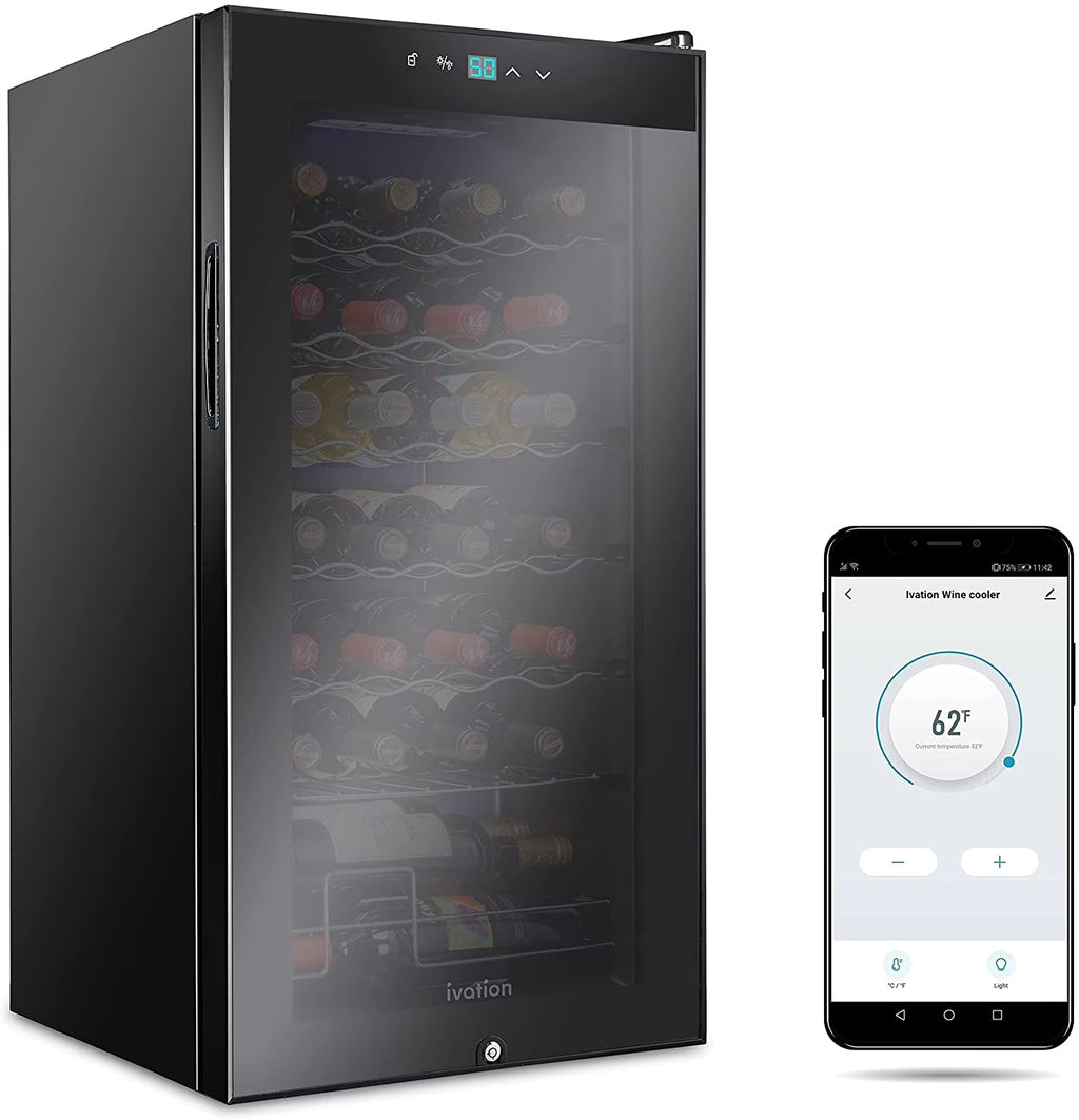 Ivation 18-Bottle Glass Door Compressor Refrigerator, Black