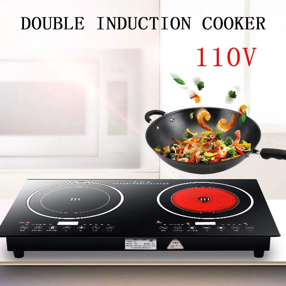 Anqidi 2400W Double Induction Cooktop, Portable Countertop Digital Electric Induction Cooker w/8 Gear Firepower 110V
