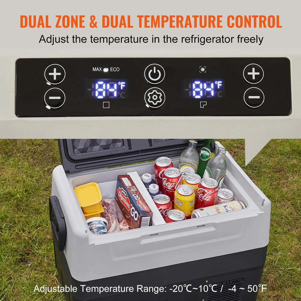 BENTISM Car Refrigerator 58Qt, 12v Portable Freezer with  Dual Zone, 12/24V DC & 110-240V AC Electric Cooler with -4a??-50a?? Cooling Range, for Car Truck Vehicle RV Boat