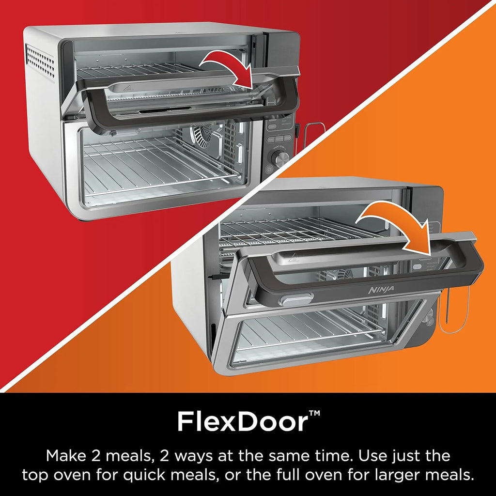 Restored Ninja DCT401 12-in-1 Double Oven with FlexDoor, FlavorSeal & Smart Finish, Rapid Top Convection, Air Fry Bottom , Bake, Roast, Toast, Air Fry, Stainless Steel (Refurbished)