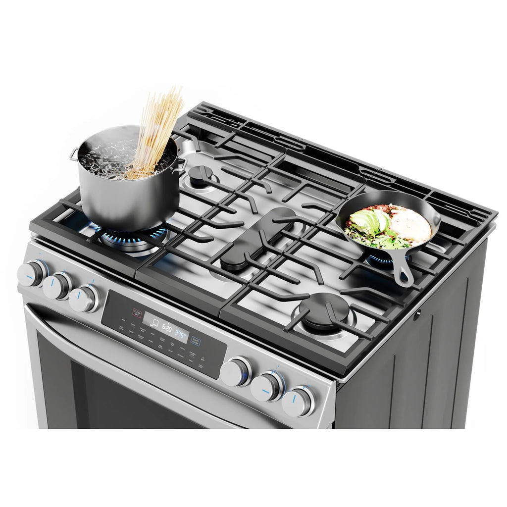 Midea 30-In Slide-In Gas Range with Wi-Fi Connectivity and Fan Convection, Stainless Steel, MGS30S2AST