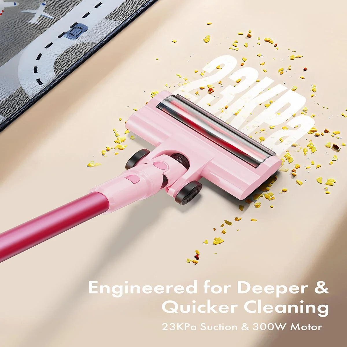 Homeika Cordless Vacuum Cleaner, 300W 23KPa Powerful Suction Vacuum with LED Display, 3 Suction, 48mins Runtime, Lightweight Stick Cleaner with Sofa Brush for Hard Floor/Carpet/Pet Hair/Car, Black