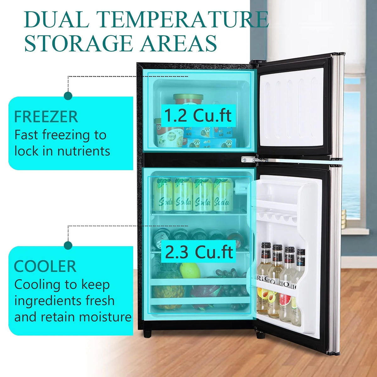GGTB 3.0 Cu.ft Two Door Small Refrigerator with Freezer, Compact Retro Mini Refrigerator for Dorm, Office, Bar, RV, Bedroom, Red