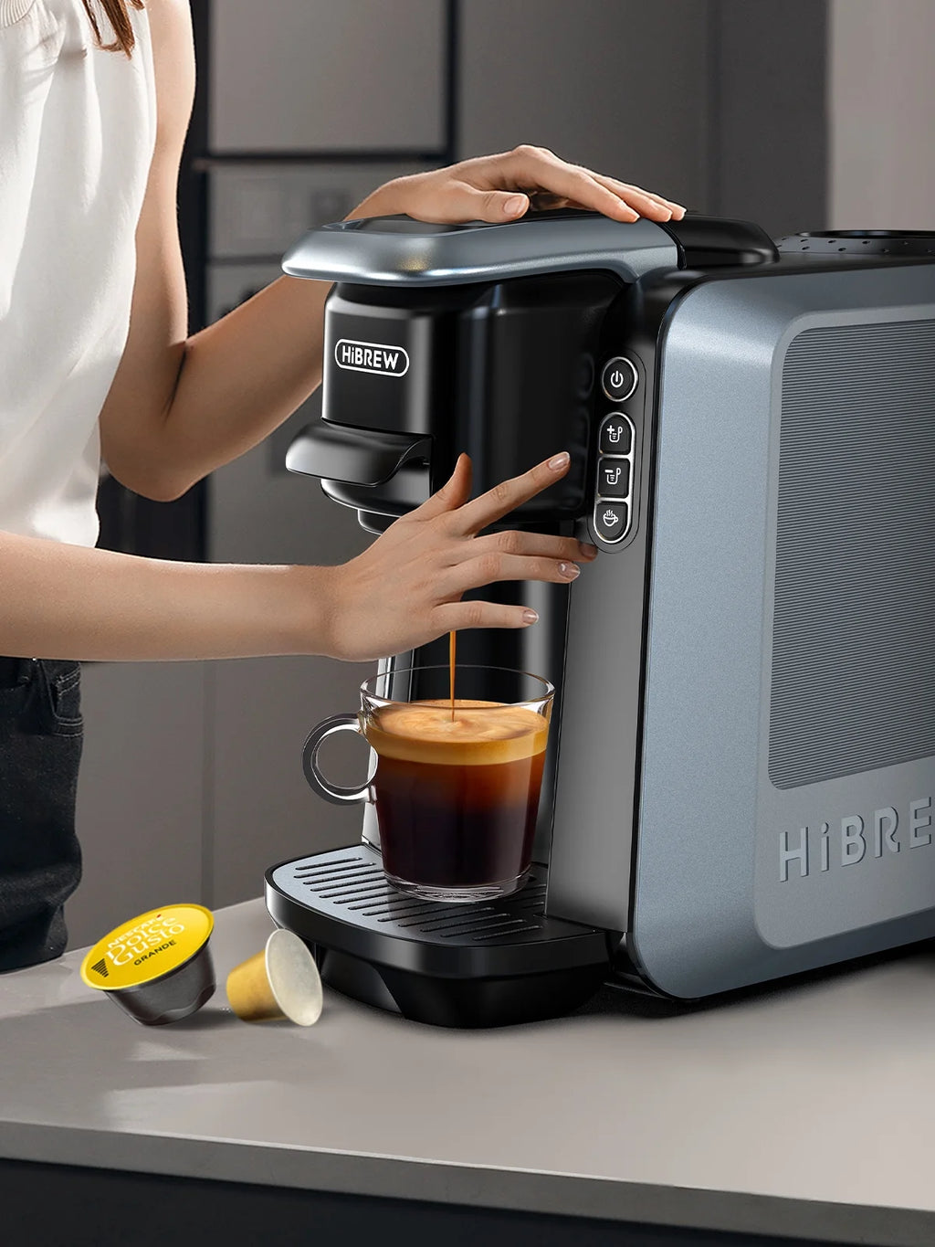 HiBREW 6-in-1 Capsule Coffee Maker & Espresso Machine �C Multi-Compatible, Hot/Cold Brew, 9 Temp Settings H6