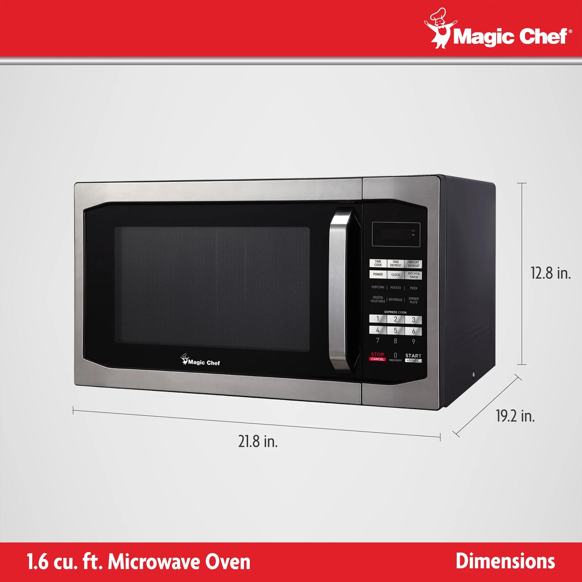Magic Chef 1.6 Cu. ft. 1100W Countertop Microwave Oven with Push-Button Door in Black, New