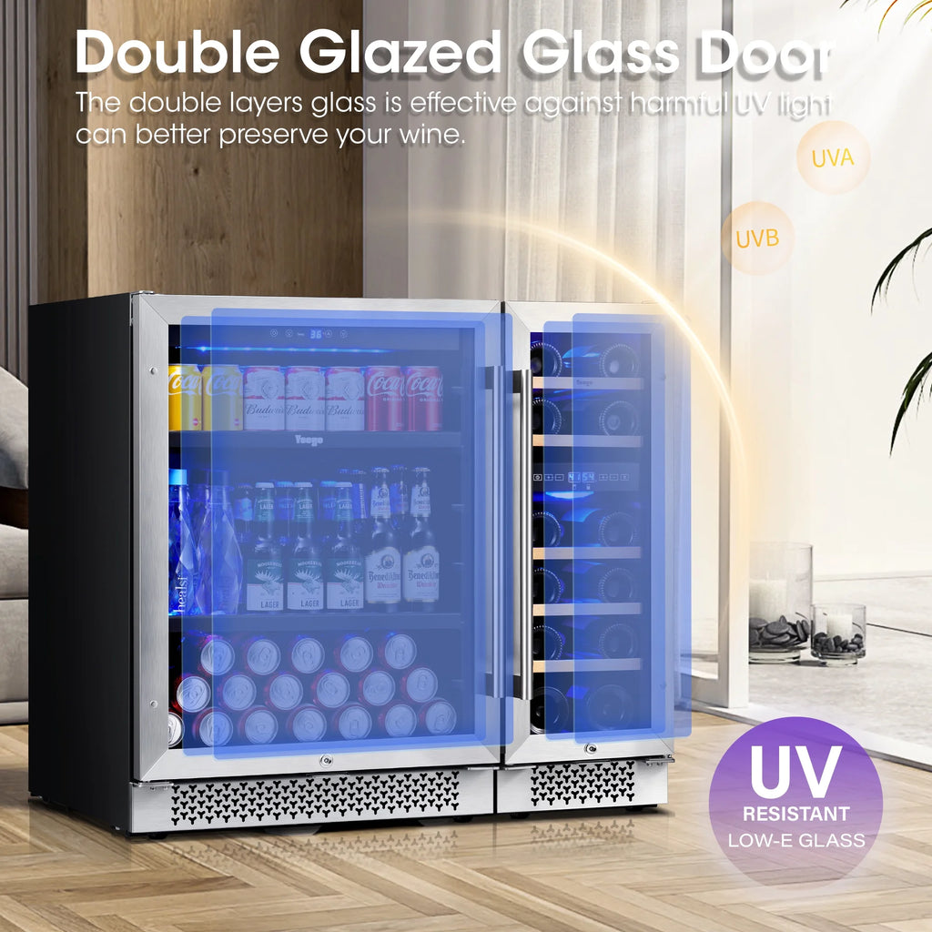 Yeego 30" Wine and Beverage Refrigerator,Two 15" Wine and Beverage Cooler Under Counter or Freestanding, Hold 33 Bottles and 80 Cans(Two Pack)