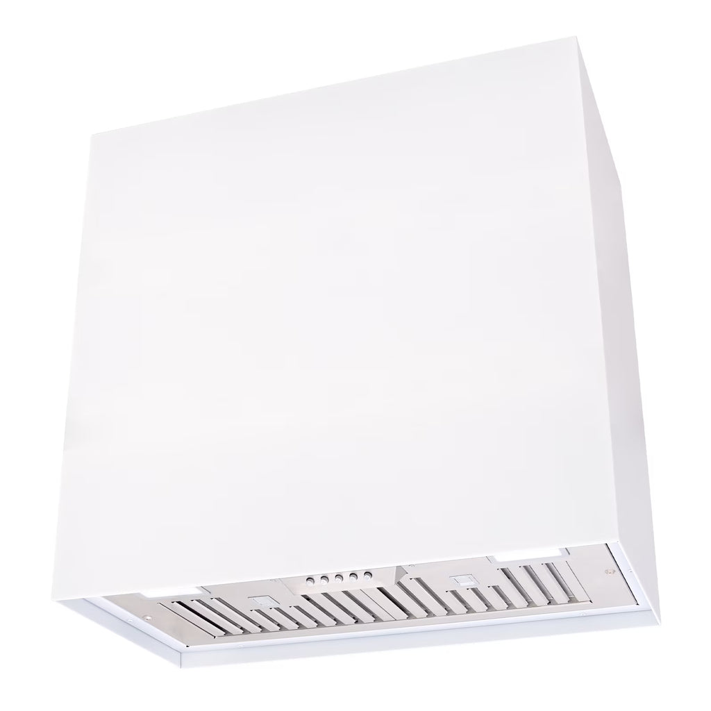 Akicon Stainless Steel Range Hood, Modern Box Kitchen Hood with Powerful Vent Motor, Wall Mount, 30��W*30��H*14D, Signal White