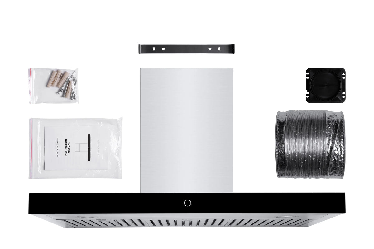 Hauslane Chef Series WM-739 30-inch Wall Mount Range Hood | T-Style with Black Glass Panel | 3 Speed, Professional Suction, Touch Control, Baffle Filters | Vented or Ductless