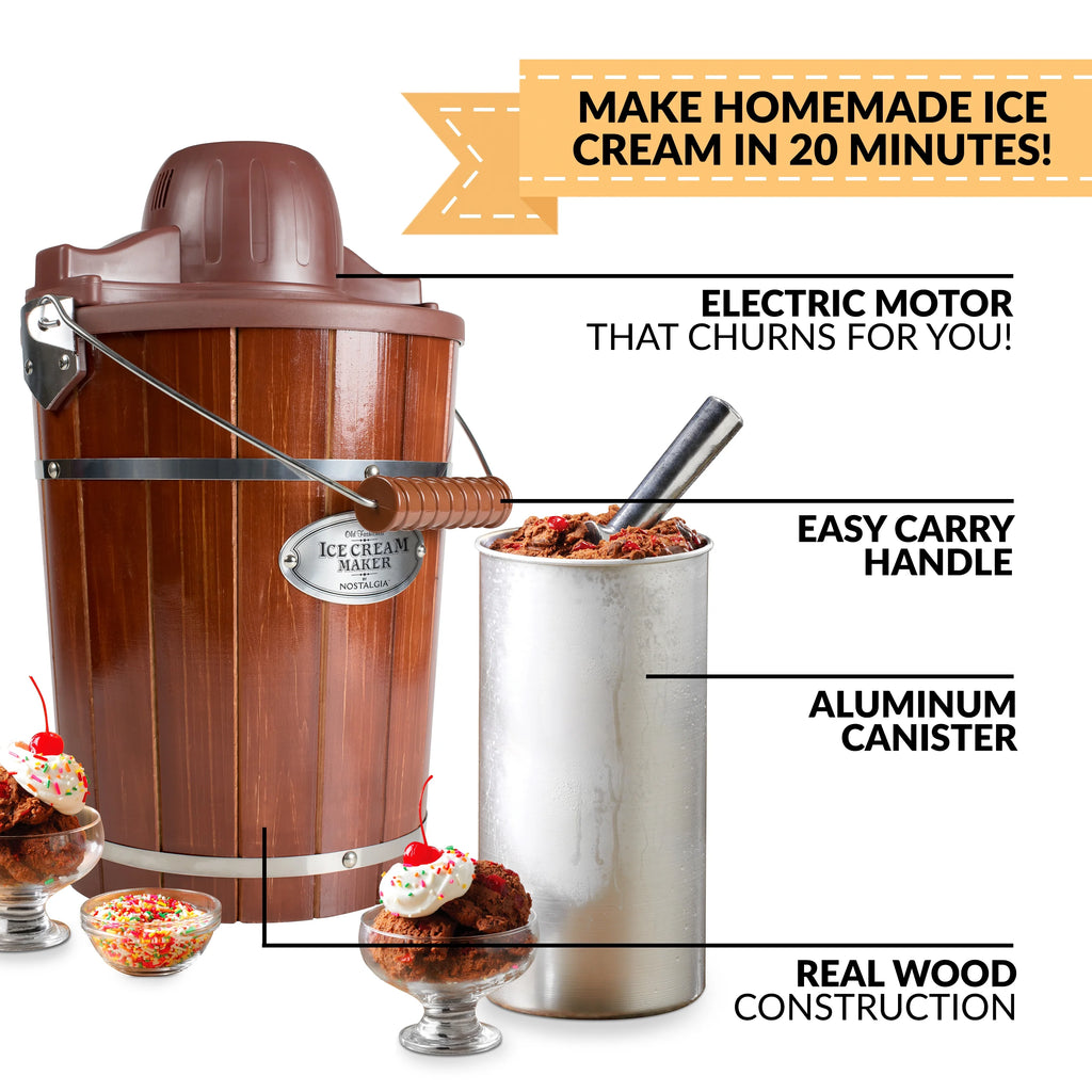 Nostalgia 6-Quart Wood Bucket Ice Cream Maker