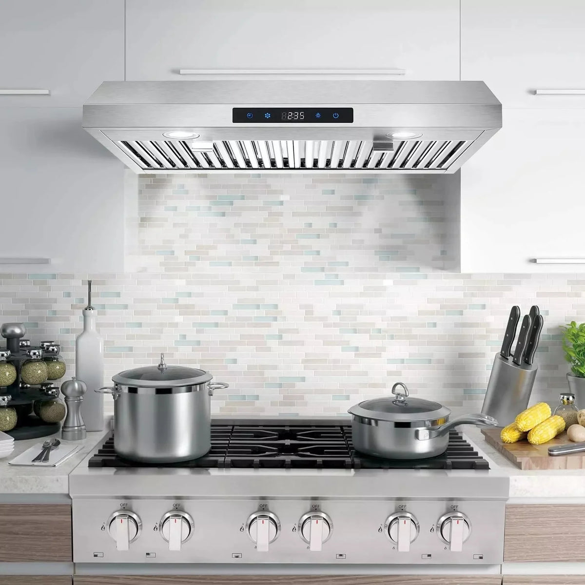 "Joeaonz 30"" Convertible Under Cabinet Range Hood, Stainless Steel, 600CFM, 3-Speed Fan, Dishwasher-Safe Filter"