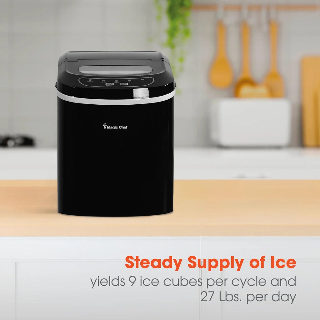Magic Chef 27 lb. Capacity Portable Countertop Ice Maker, Black (Bullet Ice)