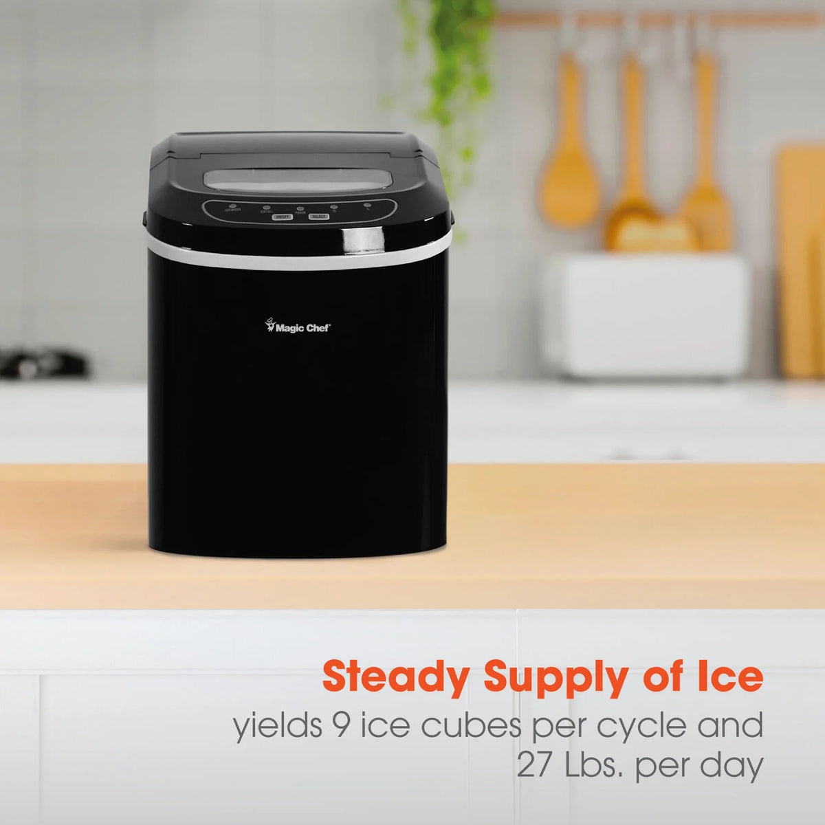 Magic Chef 27 lb. Capacity Portable Countertop Ice Maker, Black (Bullet Ice)