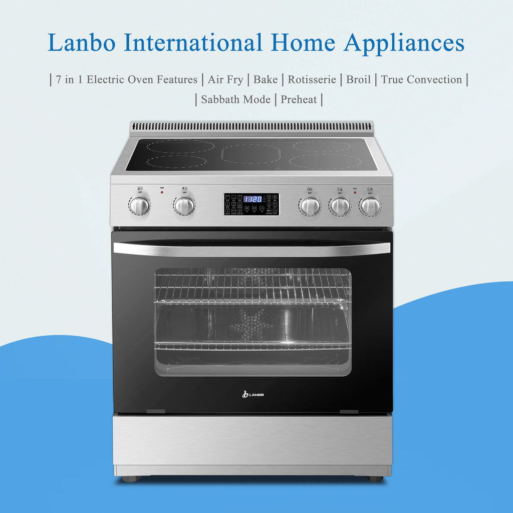 Lanbo 30 inch 5.9 CU.ft. Freestanding Electric Convection Range with Air Fry and Rotisserie, Electric cord or plug is not included