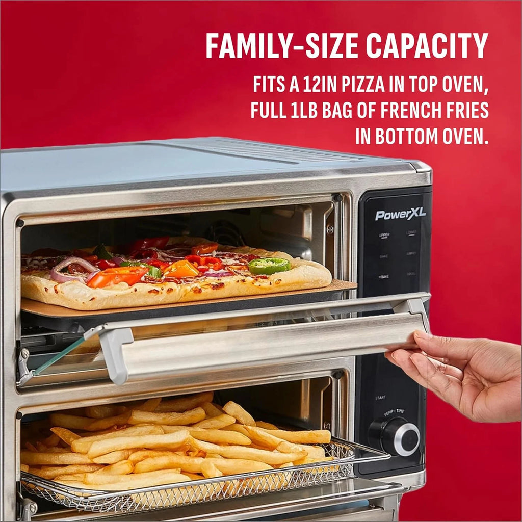 PowerXL SmartSynx Dual Door Oven, 8 Quick-Touch Cooking Presets including Air Fry, Toast, Bake, Broil, Reheat and More Cook 2 Different Foods at the Same Time, Large Capacity & Adjustable Temperature