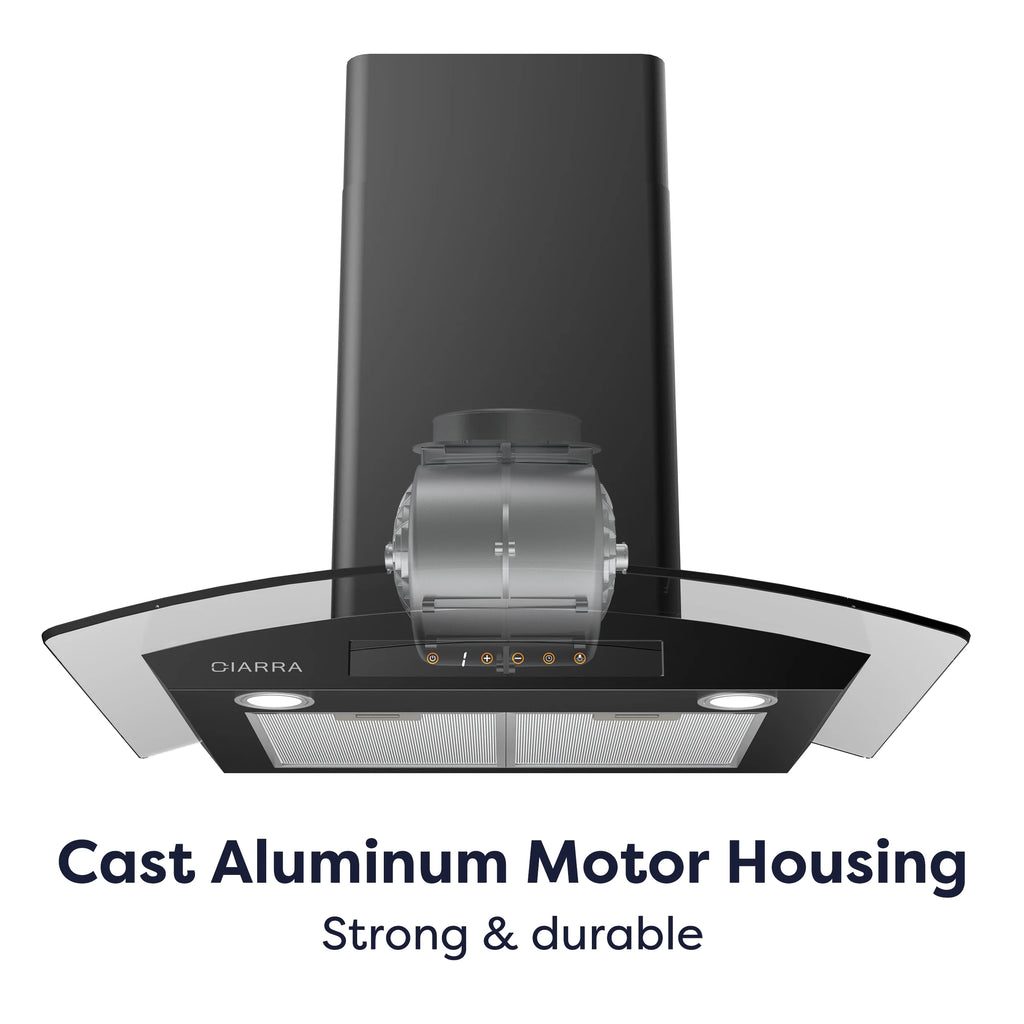 CIARRA Wall Mount Range Hood 30 inch with Tempered Glass 450 CFM Kitchen Vent Hood Ductless Ducted Convertible CAS50275