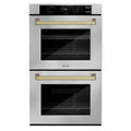 ZLINE 30 in. Autograph Edition Professional Convection Double Wall Oven with Air Fry and Self Clean in Stainless Steel with Champagne Bronze Handles (WADZ-30-CB)
