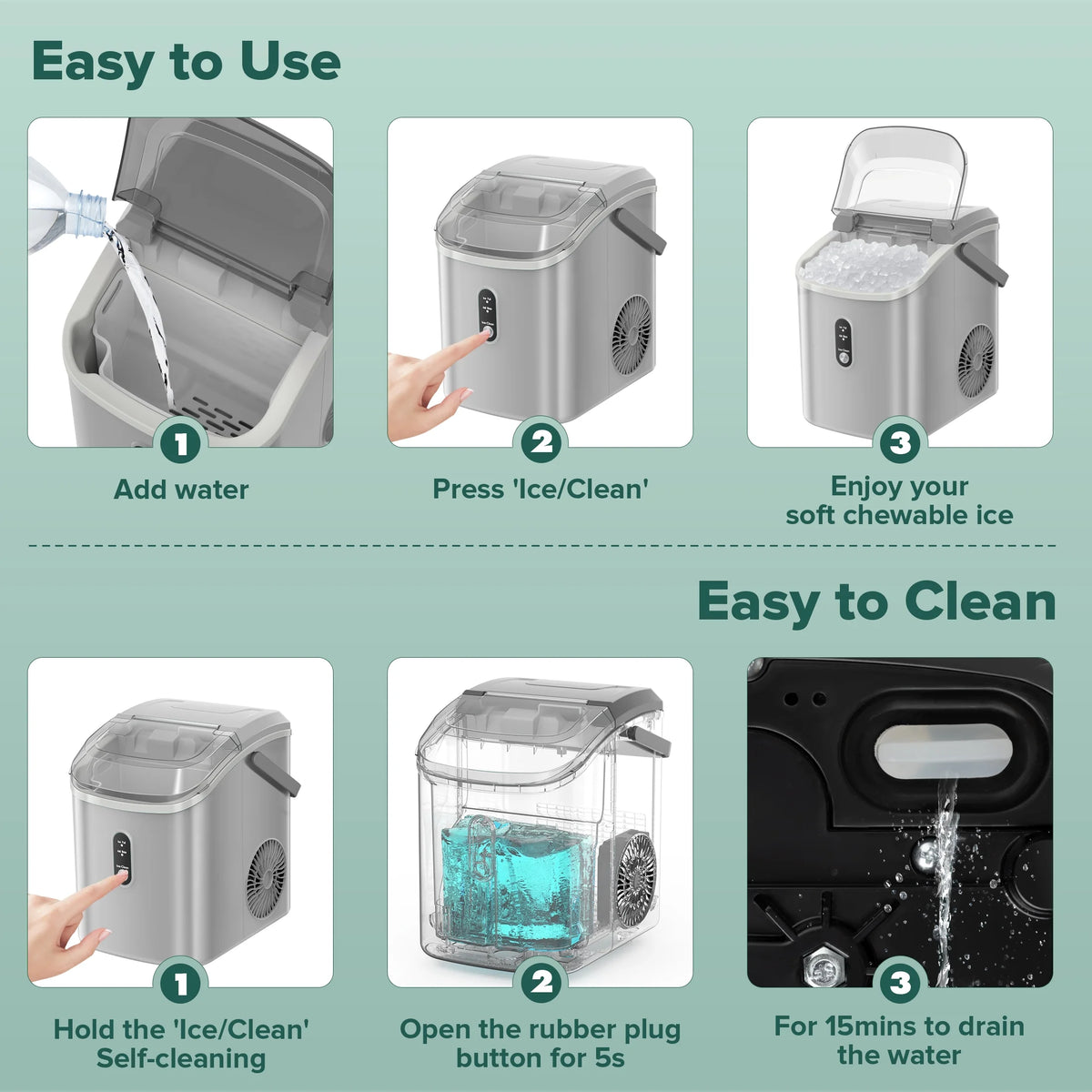 KISSAIR Nugget Ice Maker Countertop with Soft Chewable Pellet Ice, Portable Ice Machine with Handle, 35lbs/24H, Grey