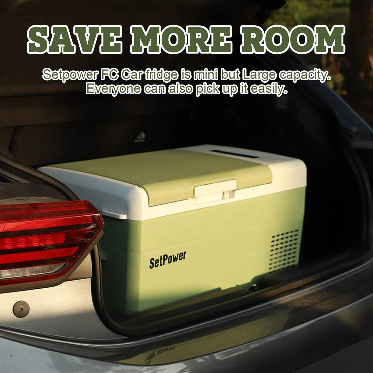 Setpower FC15 12V Portable Refrigerator with AC Adapter, 15.8 Quart Car Freezer Fridge for Camping, Fast Cooling, -4a??-68a??, 3-Year Warranty, Car, RV, Truck, Home and Outdoor Use, DC & AC, Green