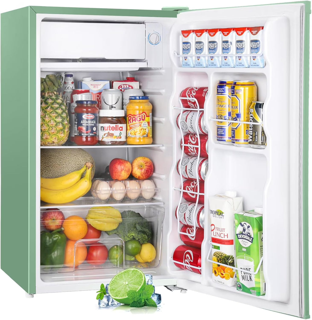 Upstreman 3.2 Cu.Ft Mini Fridge with Freezer, Single Door Mini Fridge, Dorm Fridge, Adjustable Thermostat, Mini Refrigerator for Bedroom, Office, Dorm, Green-BR321