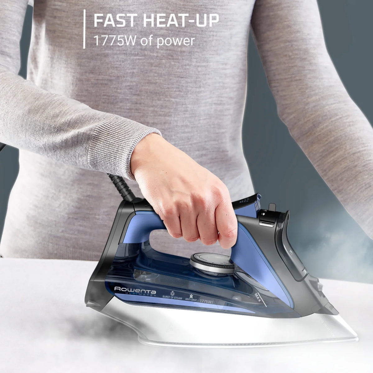 Rowenta Ultimate+ Steam Iron, Vertical Steam, Auto-Off, Black & Blue, DW8350U1