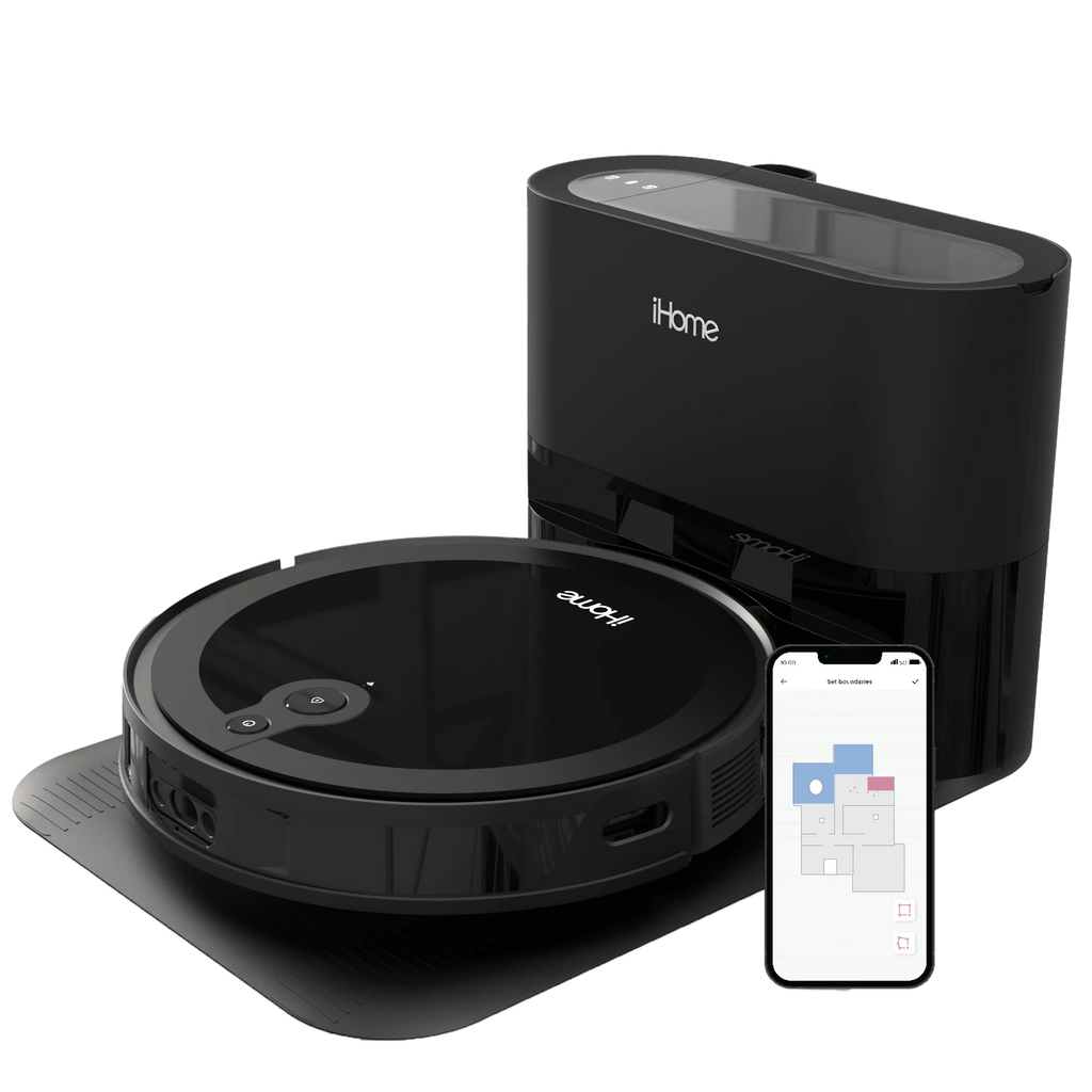 iHome AutoVac Luna Pro New 3-in-1 Robot Vacuum and Vibrating Mop with Auto Empty Base, Self-Emptying, Smart Mapping, Wi-Fi Connected, LIDAR Navigation, Mop Combo, Pet Hair, Hard Floor, Carpet