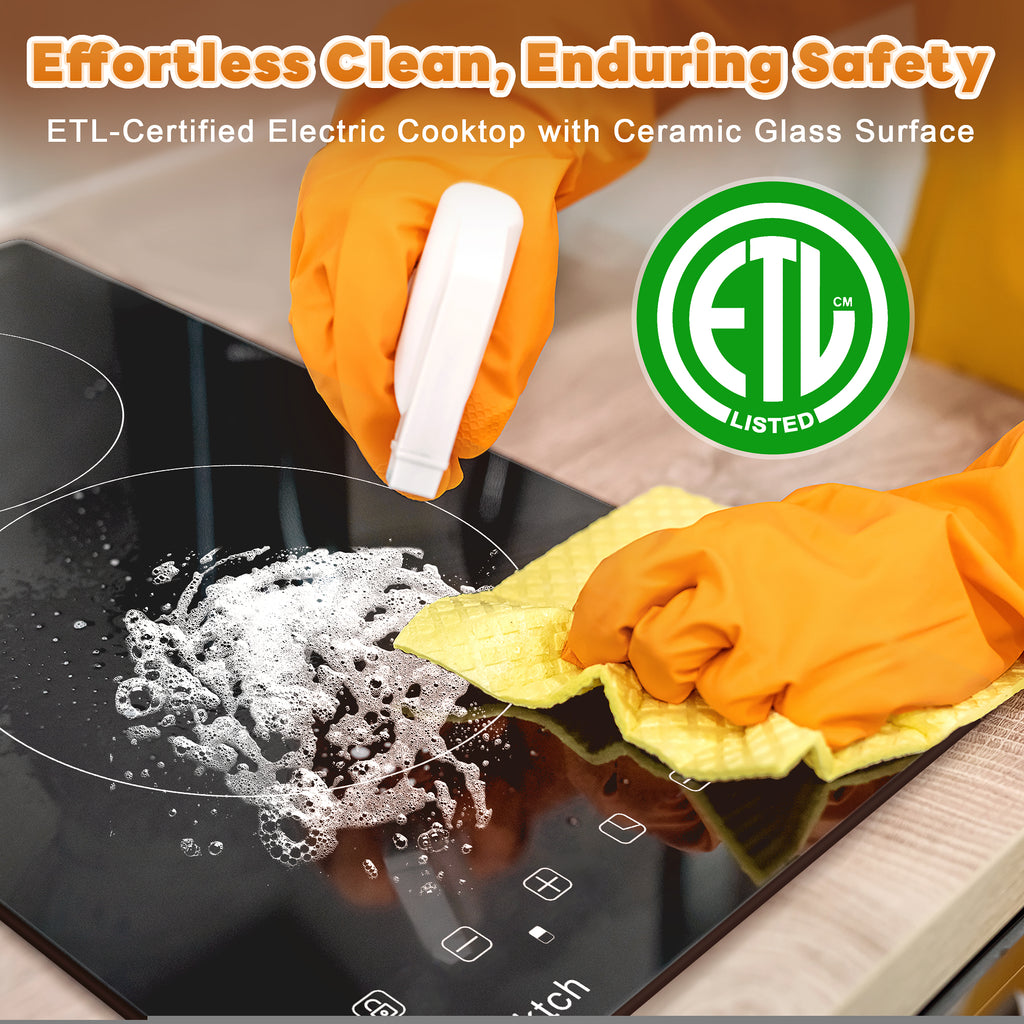 12 inch 3000W 2-Burner Built-In Ceramic Cooktop, Touch Control Radiation-Free ETL Certified