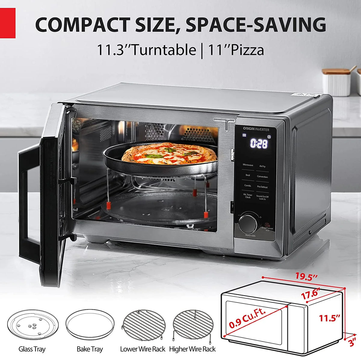 TOSHIBA 7-in-1 Countertop Microwave Oven Air Fryer Combo, Inverter, Convection, Broil, Speedy Combi, Even Defrost, Humidity Sensor, Mute Function, 27 Auto Menu&47 Recipes, 1.0 cu.ft/30QT, 1000W
