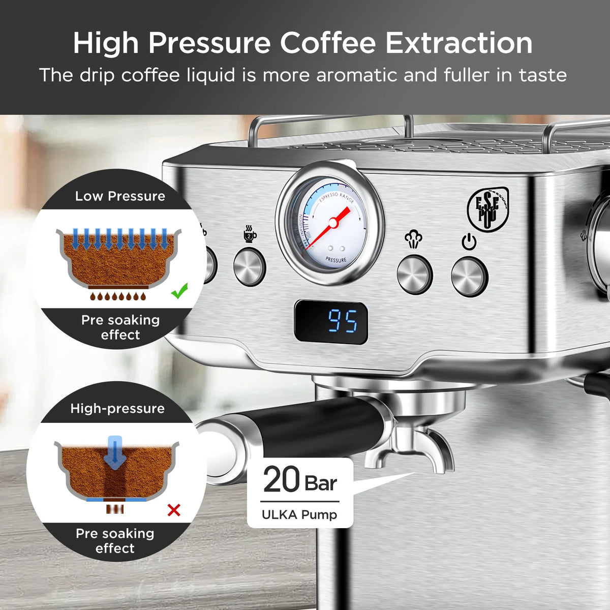 20 Bar Espresso Machine with Milk Frother, Single & Double Shot, ESE Pod Compatible, Removable Water Tank for Cappuccino, Latte, & Machiato for Home Barista