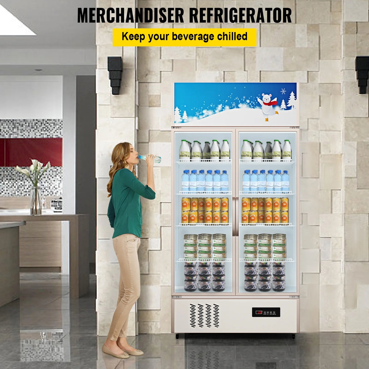 KFFKFF 23 cu.ft. 2Glass Door Commercial Refrigerator Commercial Refrigerator with Illuminated LED Upright Drink Chiller ( Dual Swinging Door)