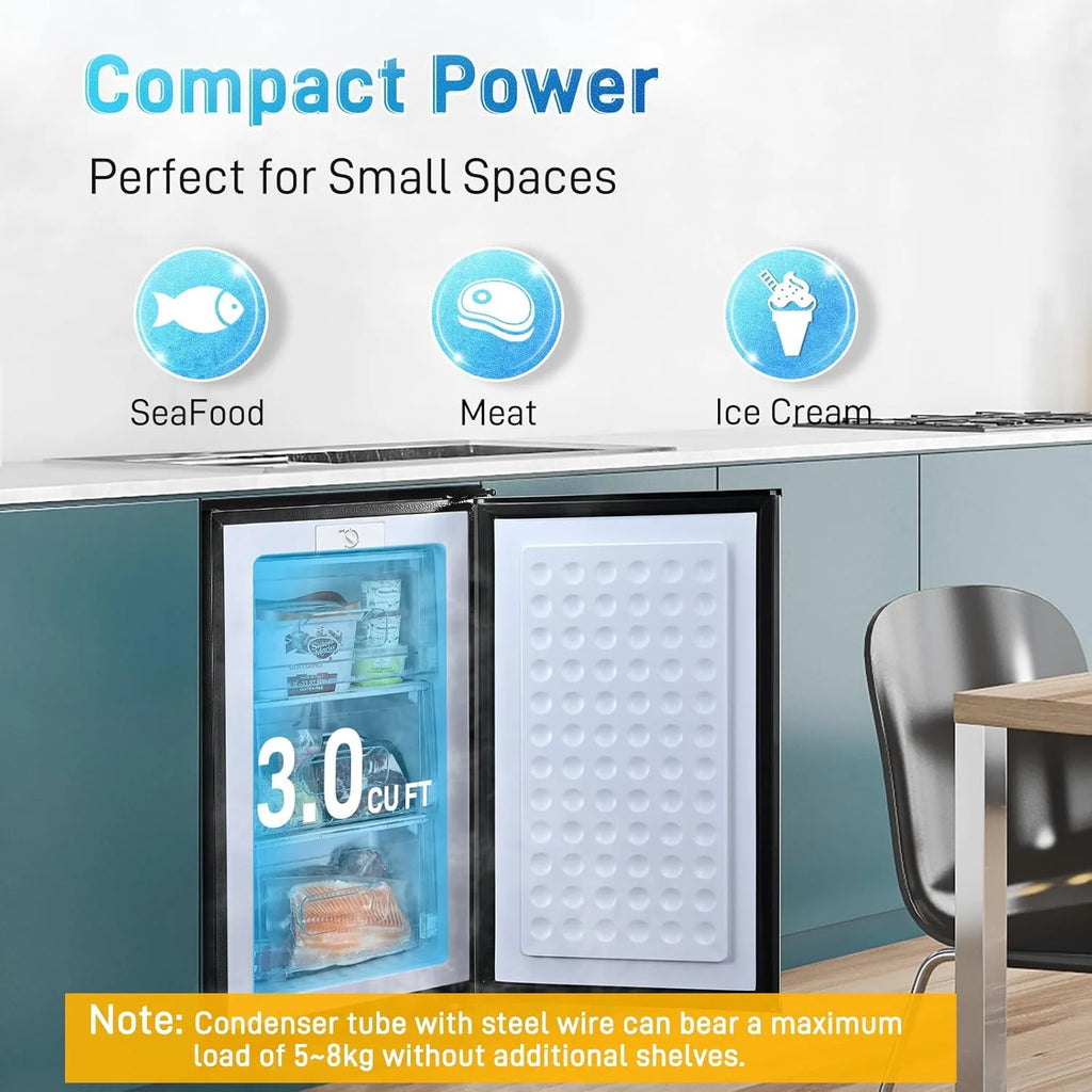 Upright Freezer , 3.0 Cu.ft Compact Upright Freezer with Adjustable Thermostat, Mini Freezer with Reversible Stainless Steel Single Door, Silver