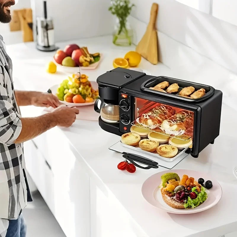 Nostalgia 3-in-1 Breakfast Station - Includes Coffee Maker, Toaster Oven, Oven, Non-Stick Fry Pan And 4-Slice Toaster - Multi-Function Breakfast Maker with Timer