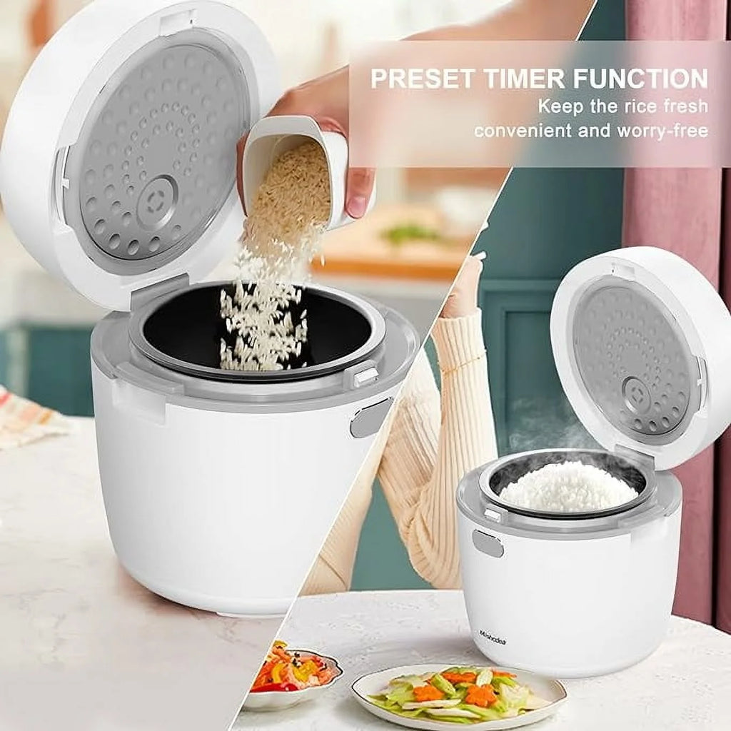 Mishcdea Small Rice Cooker 3 Cup Uncooked Mini Rice Cooker Ceramic Non-Stick Cooker Suitable for 1-2 People, Multi-Menu with Smart Touch Screen, Timer and Warmer for Quinoa, Oats and Grains