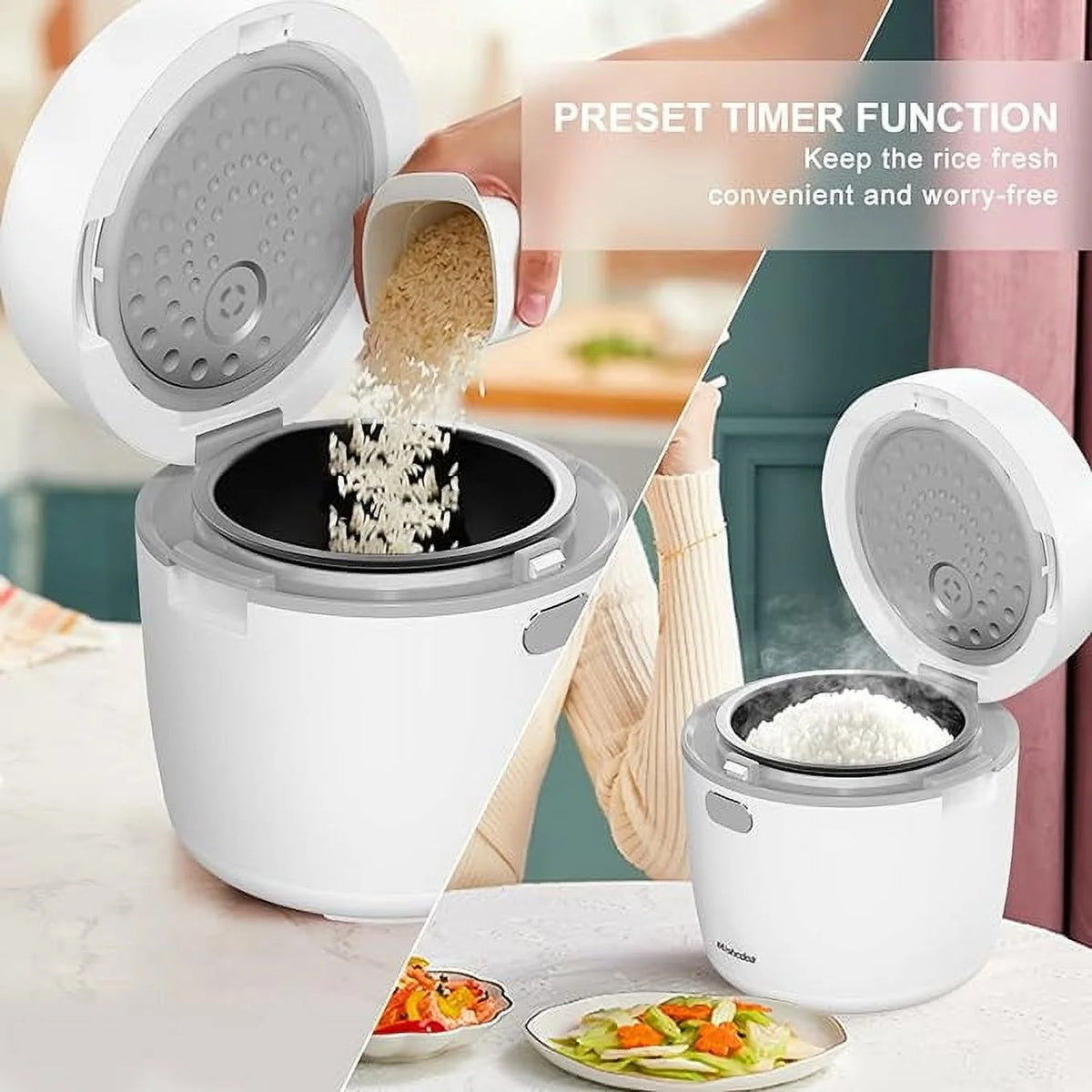 Mishcdea Small Rice Cooker 3 Cup Uncooked Mini Rice Cooker Ceramic Non-Stick Cooker Suitable for 1-2 People, Multi-Menu with Smart Touch Screen, Timer and Warmer for Quinoa, Oats and Grains